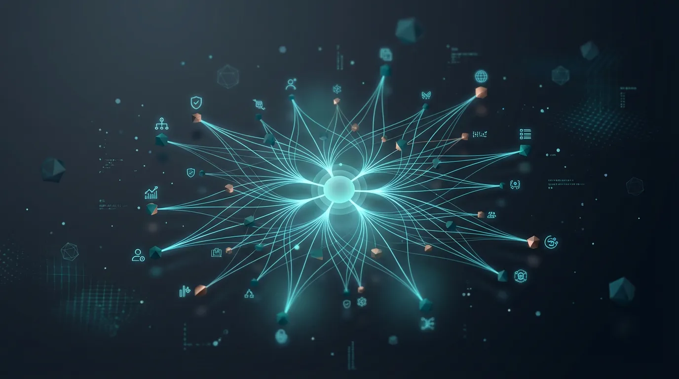 Digital entity knowledge graph visualisation showing interconnected nodes and algorithmic authority signals