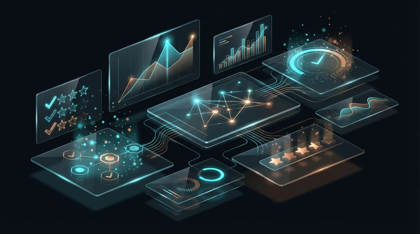 Trust signals and digital credibility data visualisation demonstrating algorithmic assessment metrics